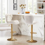 SERENITà Swivel Bar Stools Set of 2 Counter Height Barstools with Back Velvet Upholstered Adjustable Stool Chair Min Century Modern Bar Stool for Kitchen Island (Ivory)