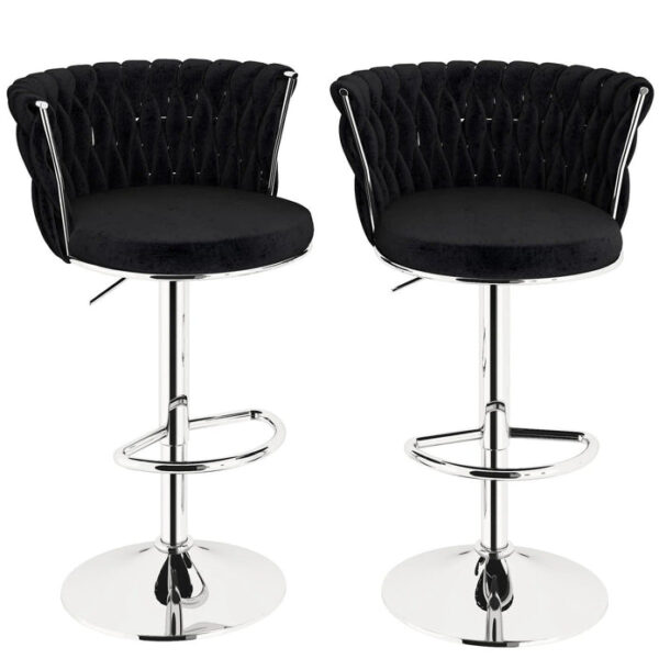SERENITÃ Modern Silver Swivel Upholstered Velvet Adjustable Height Counter Stool with Metal Frame Black (Set of 2)