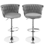 SERENITà Modern Silver Swivel Upholstered Velvet Adjustable Height Counter Stool with Metal Frame Grey (Set of 2)
