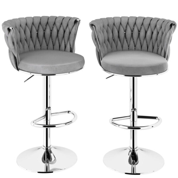 SERENITÃ Modern Silver Swivel Upholstered Velvet Adjustable Height Counter Stool with Metal Frame Grey (Set of 2)
