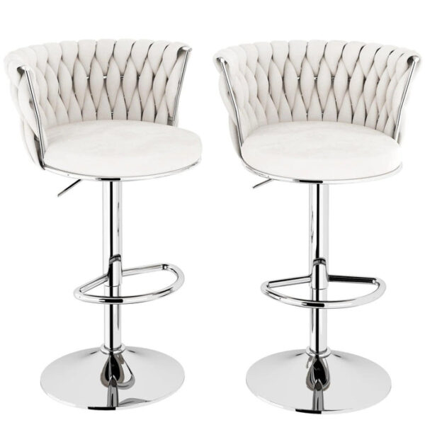 SERENITÃ Modern Silver Swivel Upholstered Velvet Adjustable Height Counter Stool with Metal Frame White (Set of 2)