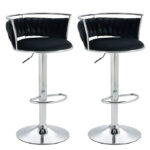 SERENITà Silver Swivel Upholstered Velvet Adjustable Height Counter Stool with Metal Frame Black (Set of 2)