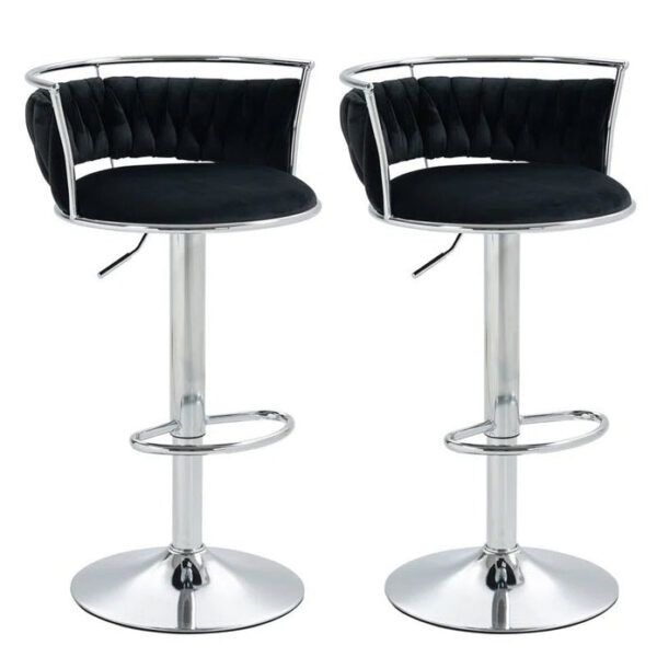SERENITÃ Silver Swivel Upholstered Velvet Adjustable Height Counter Stool with Metal Frame Black (Set of 2)
