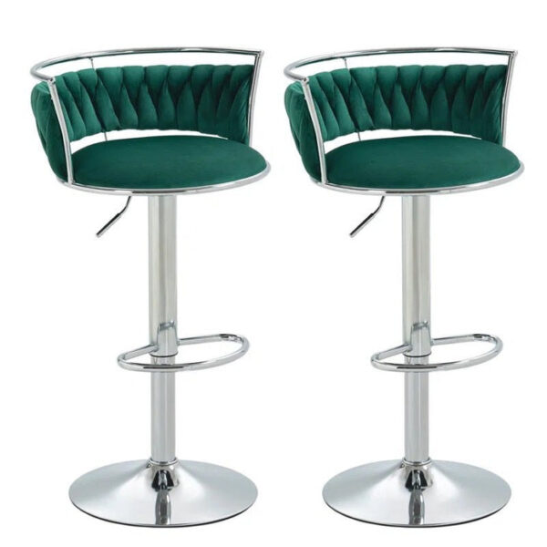 SERENITÃ Silver Swivel Upholstered Velvet Adjustable Height Counter Stool with Metal Frame Emerald Green (Set of 2)
