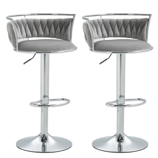 SERENITÃ Silver Swivel Upholstered Velvet Adjustable Height Counter Stool with Metal Frame Grey (Set of 2)