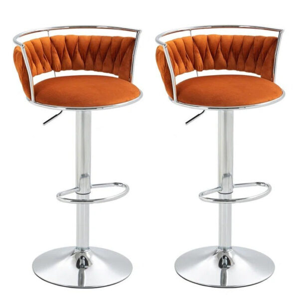 SERENITÃ Silver Swivel Upholstered Velvet Adjustable Height Counter Stool with Metal Frame Orange (Set of 2)