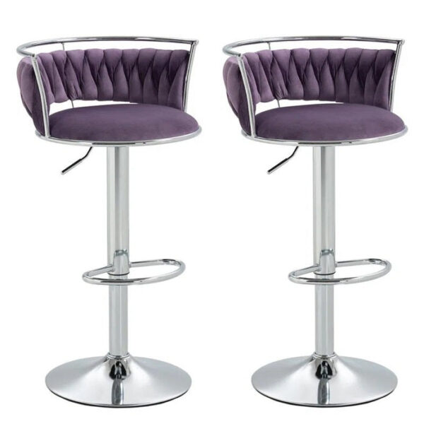 SERENITÃ Silver Swivel Upholstered Velvet Adjustable Height Counter Stool with Metal Frame Voilet (Set of 2)