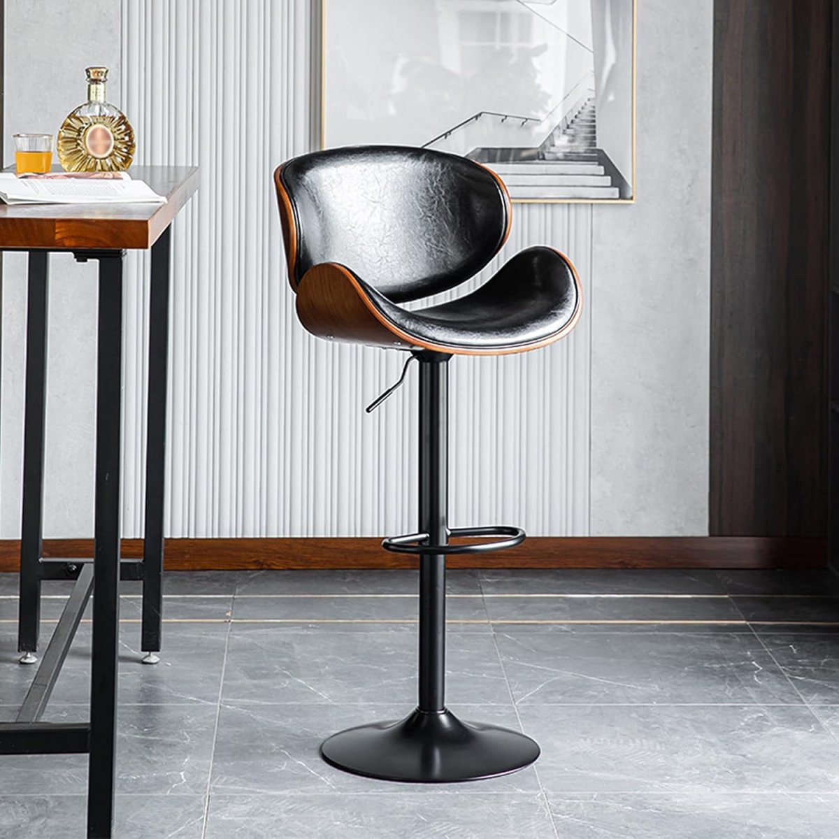SERENITÃ European Black Modern Bar Stools Swivel Bar Stool Chair Counter Height Barstool with 360 Degree Swivel Seat