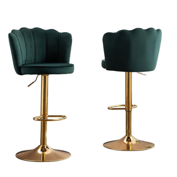 SERENITÃ Swivel Bar Stools Bar Height Set of 2 Adjustable Upholstered Counter Barstool Velvet Bar Chairs with Back/Gold Base for Kitchen Island/Bar/Cafe-Emerald Green