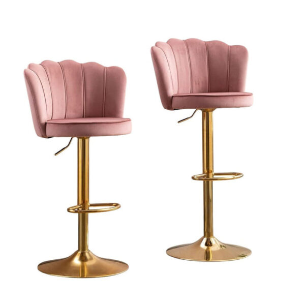 SERENITÃ Swivel Bar Stools Bar Height Set of 2 Adjustable Upholstered Counter Barstool Velvet Bar Chairs with Back/Gold Base for Kitchen Island/Bar/Cafe-Pink