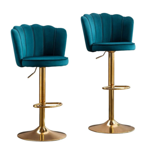 SERENITÃ Swivel Bar Stools Bar Height Set of 2 Adjustable Upholstered Counter Barstool Velvet Bar Chairs with Back/Gold Base for Kitchen Island/Bar/Cafe-Teal Blue