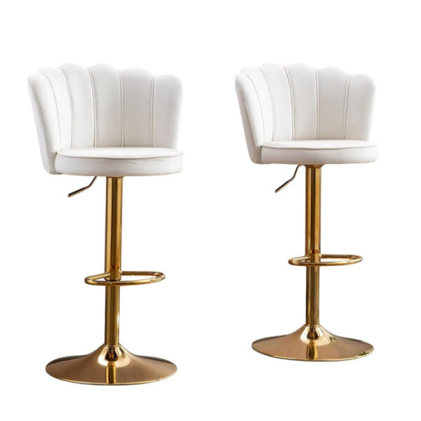 SERENITÃ Swivel Bar Stools Bar Height Set of 2 Adjustable Upholstered Counter Barstool Velvet Bar Chairs with Back/Gold Base for Kitchen Island/Bar/Cafe-White