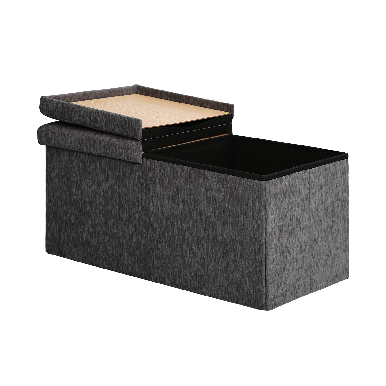 Foldable Storage Ottoman – Flip Lid Side Table Toy Blanket Organiser Seat KIRA BLACK