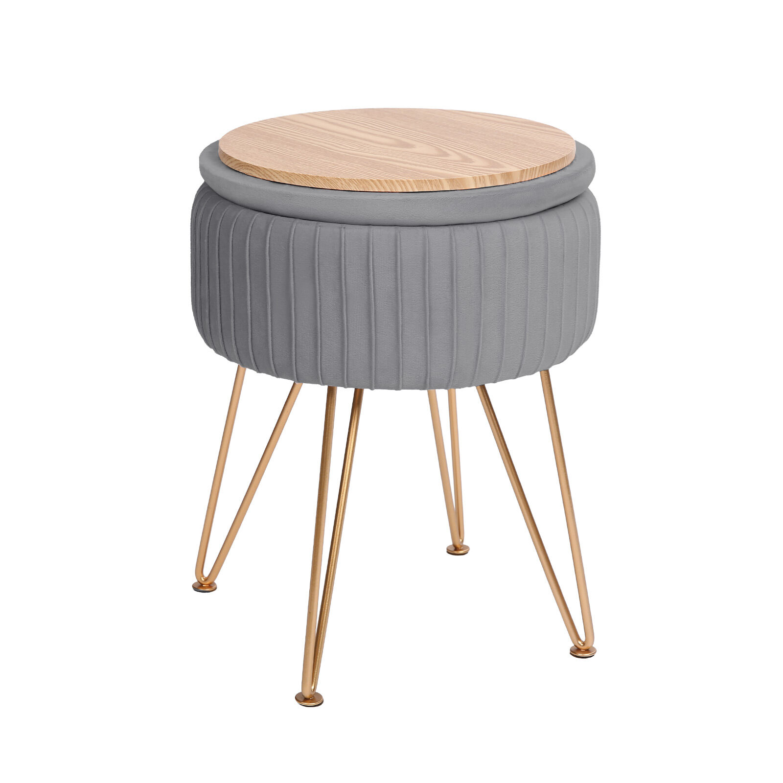 Side Table Storage Ottoman – Velvet Padded Stool Vanity Footstool REMY GREY