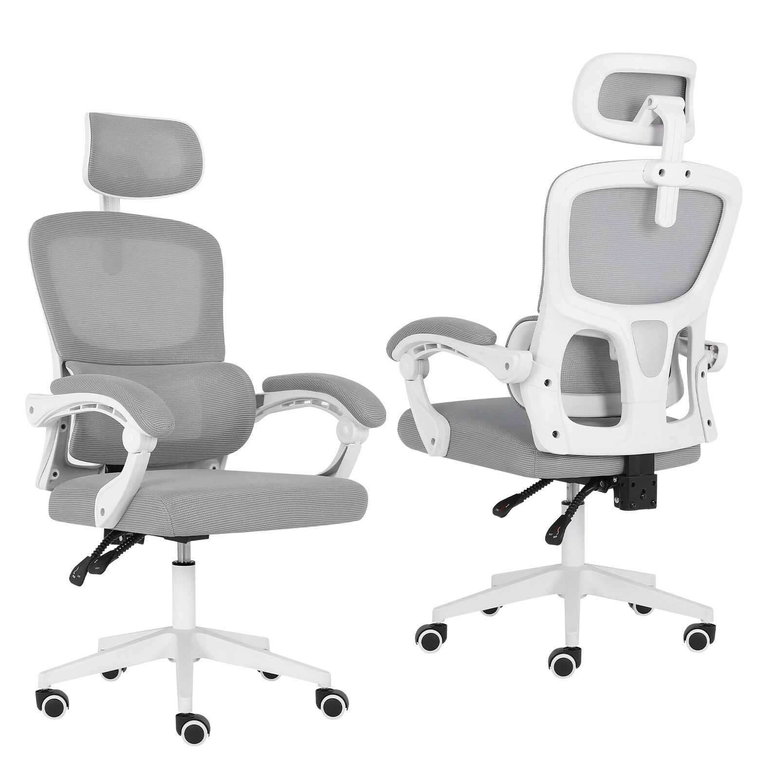 Ergonomic Reclining Office Chair – Lumbar Support, Adjustable Headrest VELTRA – GREY
