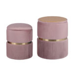 2X Side Table Storage Ottoman - Velvet Padded Stool Vanity Footstool REMI Pink