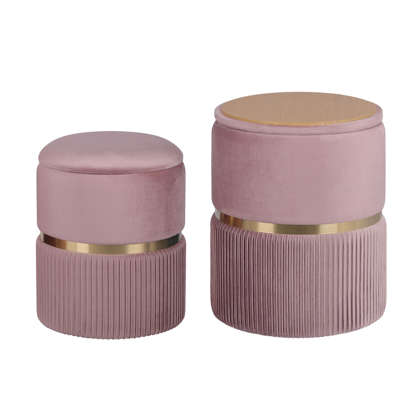 2X Side Table Storage Ottoman – Velvet Padded Stool Vanity Footstool REMI Pink
