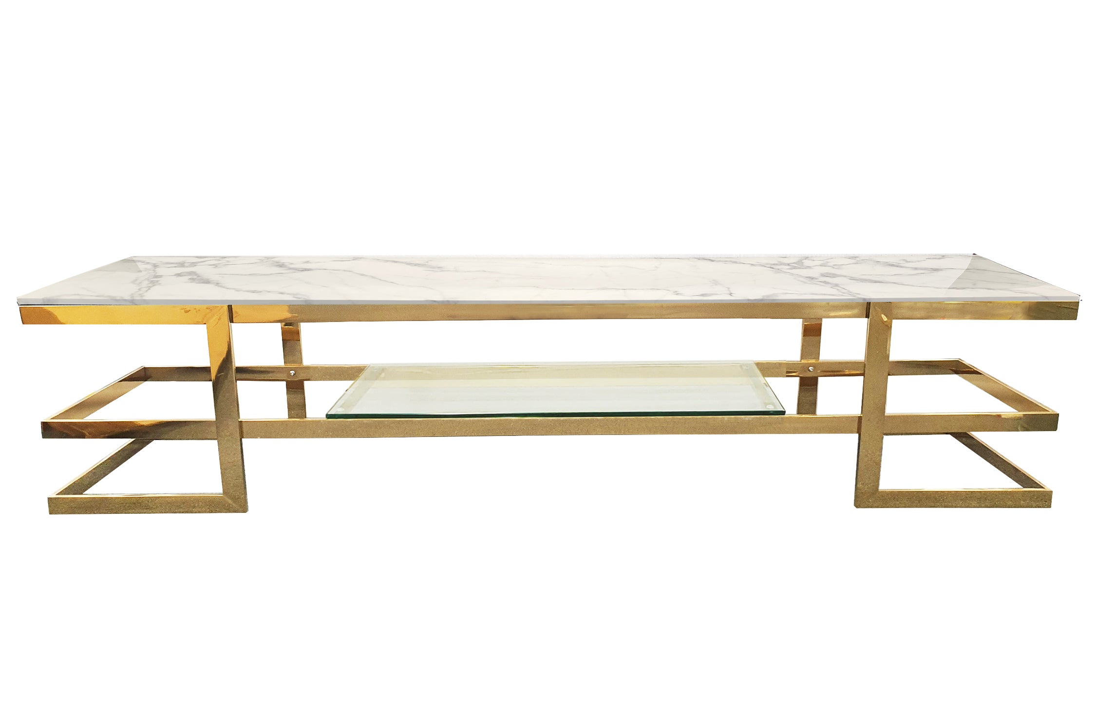 Alexa Gold TV Unit – White Marble