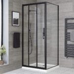 Adjustable 1300x920mm Single Door Corner Sliding Glass Shower Screen in Black