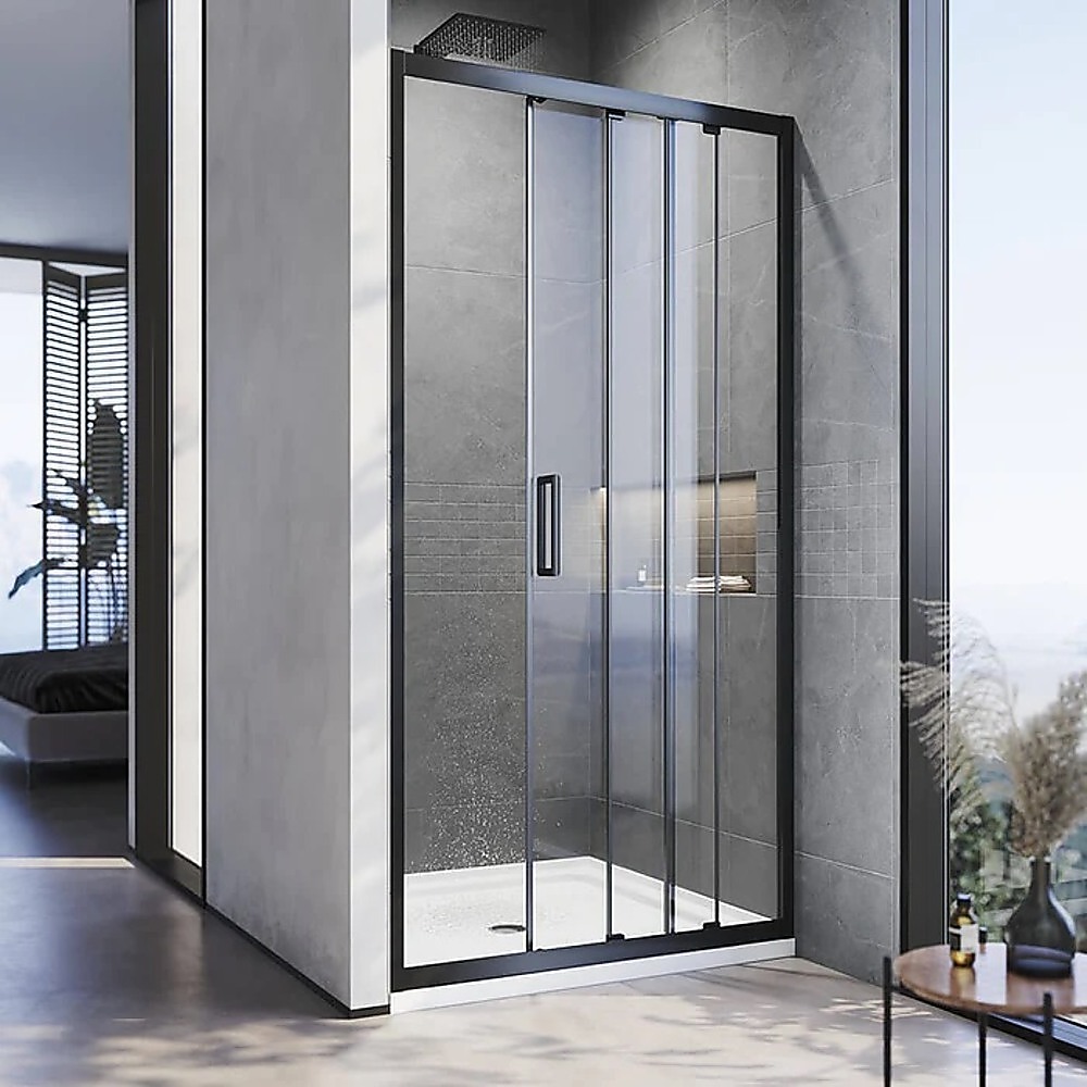 120-130cm Adjustable Wall to Wall Sliding Glass Shower Door in Black