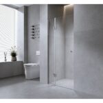 90cm Wall to Wall Frameless Shower Screen with Nickel Channel and SS Hinges , Square Knob Handle