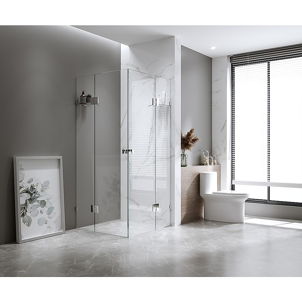 110x120cm Double Door Corner Shower Screen with Nickel Brackets and SS Hinges, Square knob Handle