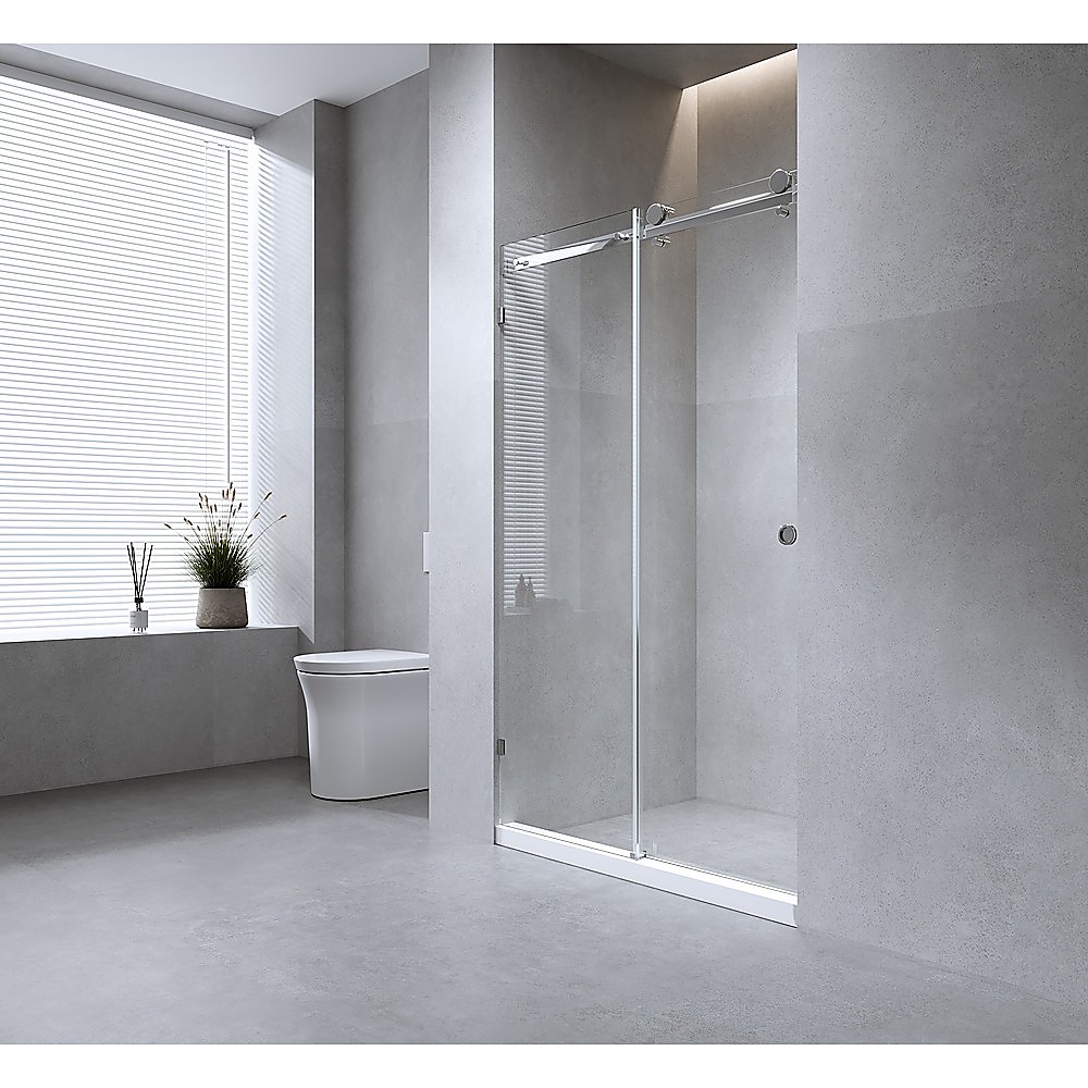 120cm Frameless Glass Sliding Shower Door – With Black Rail and U-bracket for Modern Bathrooms