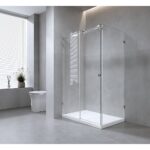 140x90cm Frameless Glass Sliding Corner Shower with Chrome Rail and Hardware