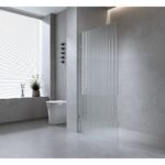 110cm Reeded Single Shower Glass Screen with Nickel U-brackets & Round Pole