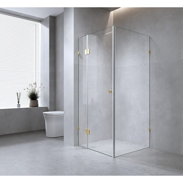 100x80cm Corner Frameless Shower Screen – Black Wall & Floor F-Brackets with SS Hinges for Contemporary Bathrooms