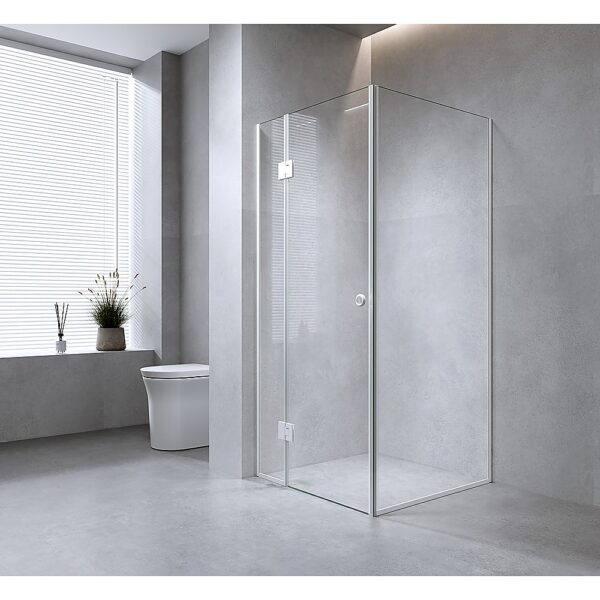 100x80cm Corner Frameless Shower Screen – Black Wall & Floor Channel with SS Hinges for Modern Bathroom Style
