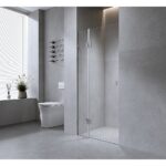 100cm Wall to Wall Frameless Shower Screen with Black Brackets and Brass Hinges - Wall U-Brackets