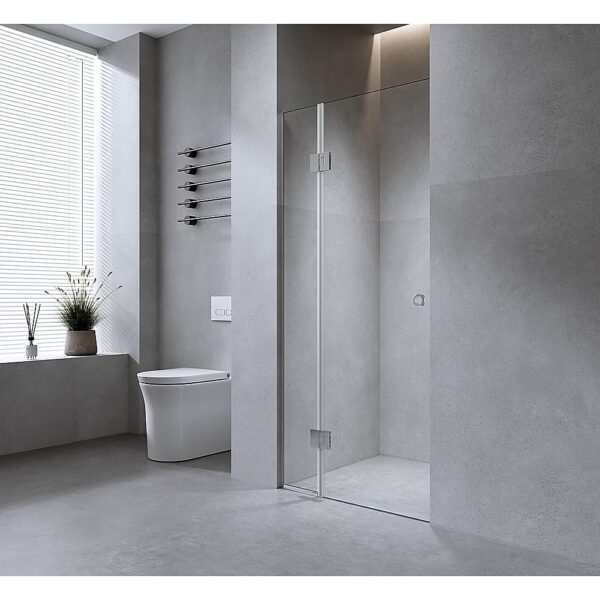 100cm Wall to Wall Frameless Shower Screen – Black Wall Channel with Brass Hinges for Modern Bathrooms
