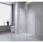 120x90cm Corner Frameless Shower Screen – White Wall Channel with SS Hinges for Modern Bathroom Style