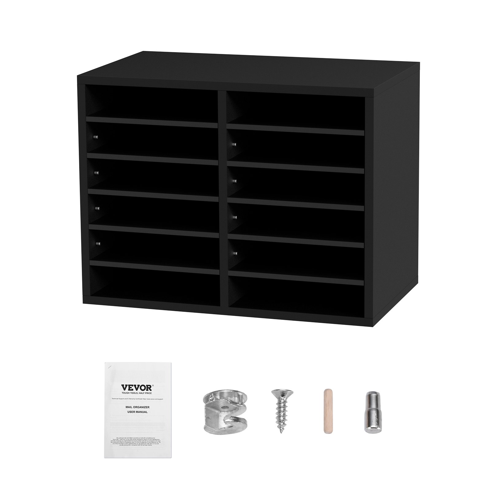 VEVOR Wood Literature Organizer Adjustable File Sorter 12 Compartments Black